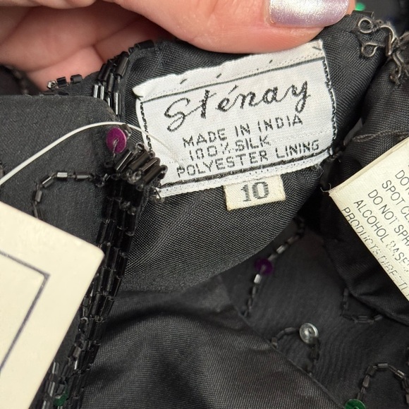 Vintage Stenay Black Beaded Sequin Silk Dress Size 10 NWT Deadstock Formal Party - Picture 3 of 15